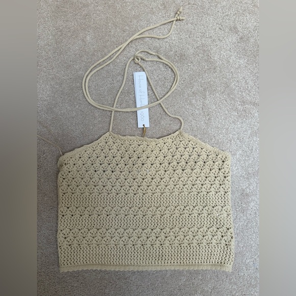 House of Harlow 1960 Tops - COPY - House of Harlow 1960 Beige Cream halter crochet top